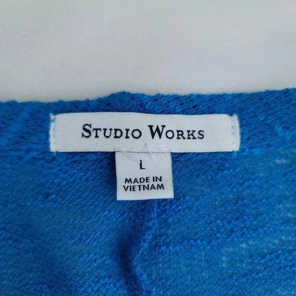 Studio Works Lightweight Knit Stretch Open Front Cardigan Blue Stretch Lace LA - Picture 8 of 8